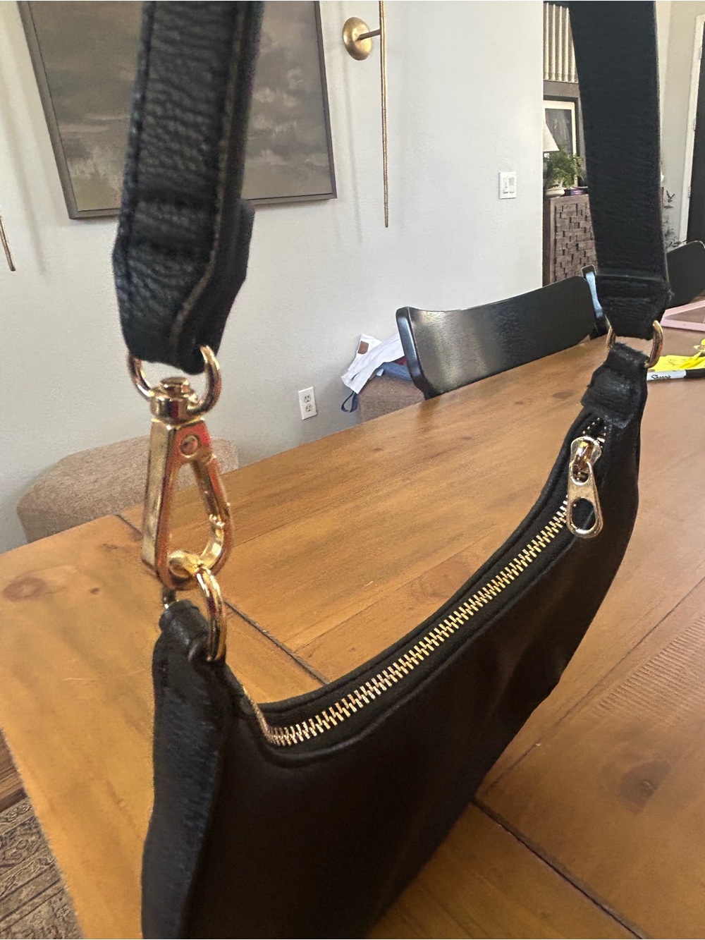 Black and White Checkered Crescent Shoulder Bag - Picture 7 of 9